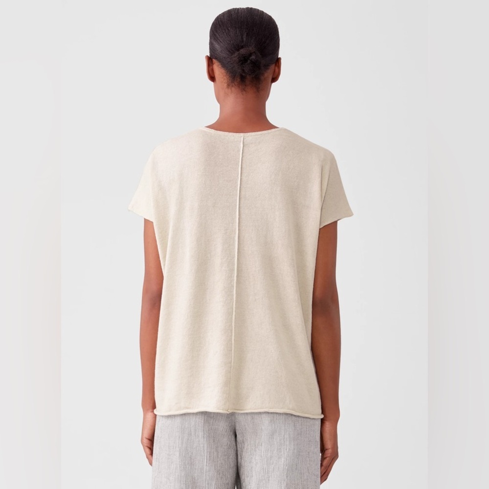 EILEEN FISHER Short Sleeve Organic Linen & Cotton Boxy white Top Size Medium - Picture 3 of 9
